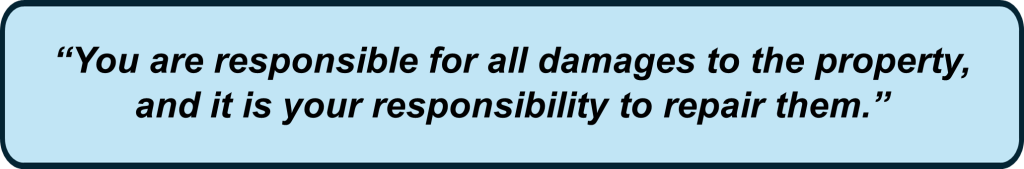 Formal statement emphasising personal responsibility for property damage and the obligation to repair it